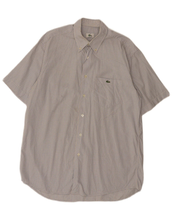 Camicia a maniche corte da uomo Lacoste taglia 40 in cotone a quadri blu medio