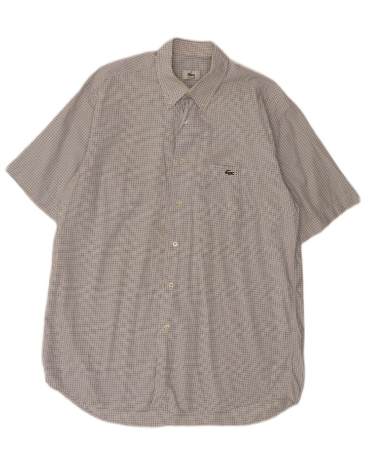 Camicia a maniche corte da uomo Lacoste taglia 40 in cotone a quadri blu medio