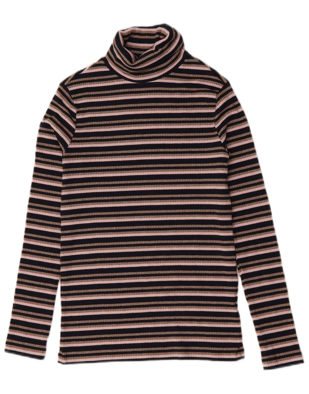 Marks & Spencer Top da donna con collo alto a maniche lunghe UK 10 piccolo a righe nere