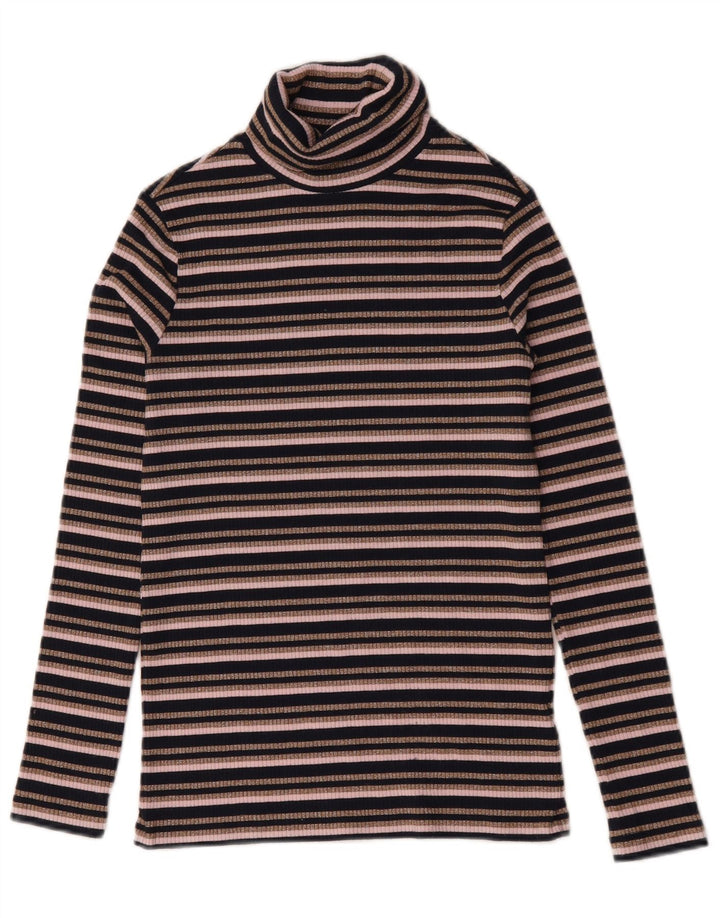 Marks & Spencer Top da donna con collo alto a maniche lunghe UK 10 piccolo a righe nere