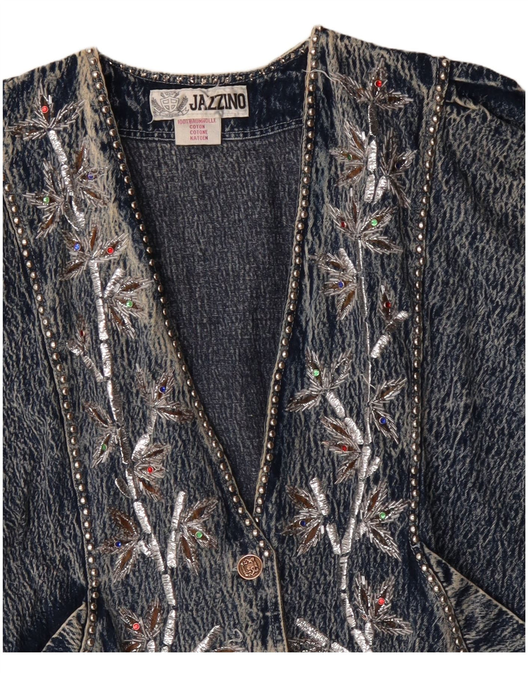 JAZZINO Giacca in denim oversize da donna con maniche a 3/4 UK 18 XL Blu floreale