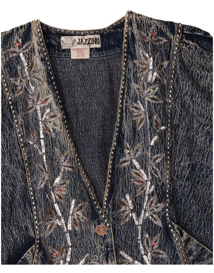 JAZZINO Giacca in denim oversize da donna con maniche a 3/4 UK 18 XL Blu floreale