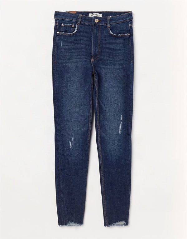 Jeans skinny effetto consumato Trafaluc da donna Zara EU 38 Small W28 L27 Blu navy