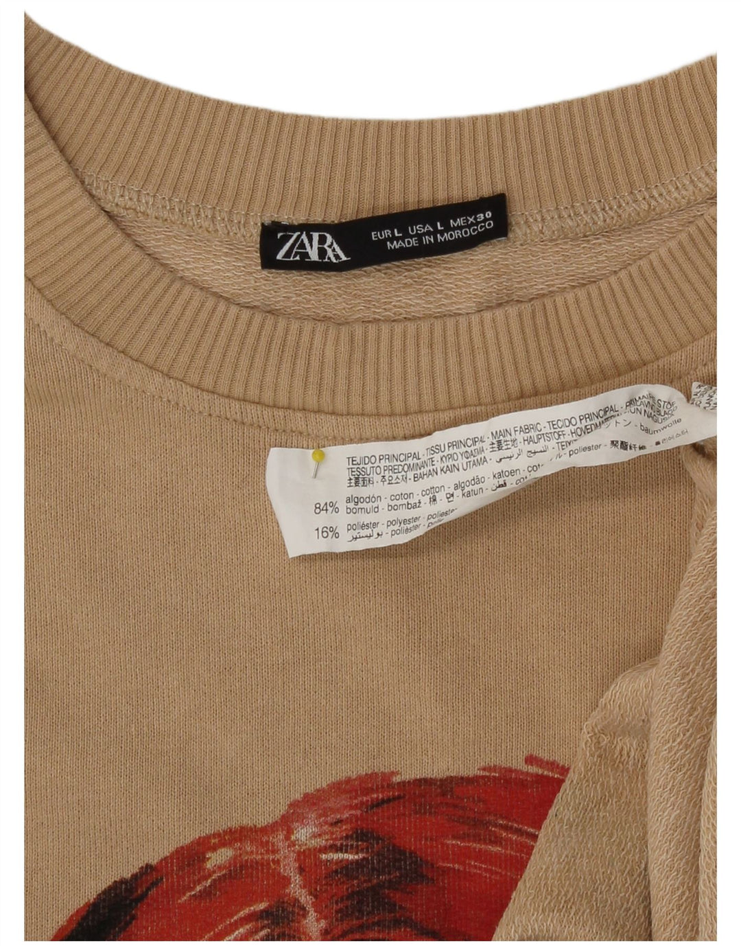 Felpa Zara da donna con motivo astratto, maglione UK 16, cotone beige grande