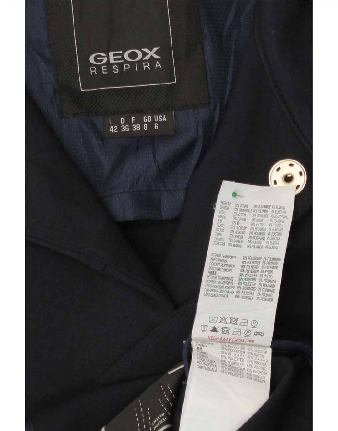 Soprabito Geox da donna Respira UK 8 Small in cotone blu navy