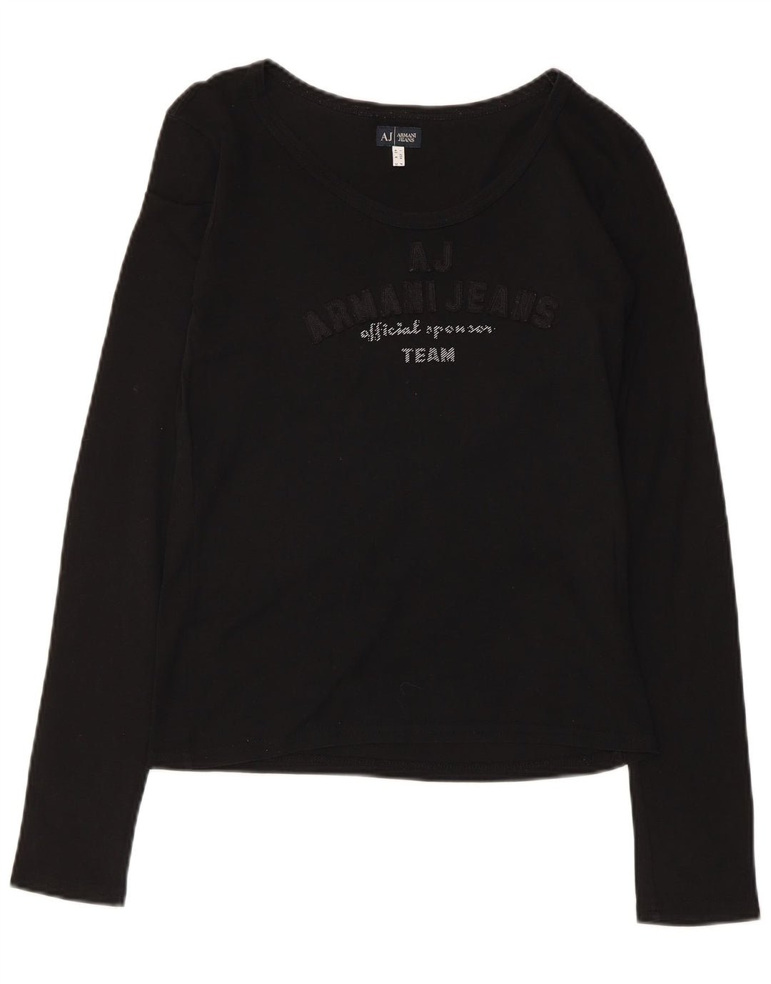 Top grafico da donna Armani manica lunga UK 12 cotone nero medio