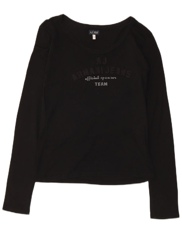 Top grafico da donna Armani manica lunga UK 12 cotone nero medio
