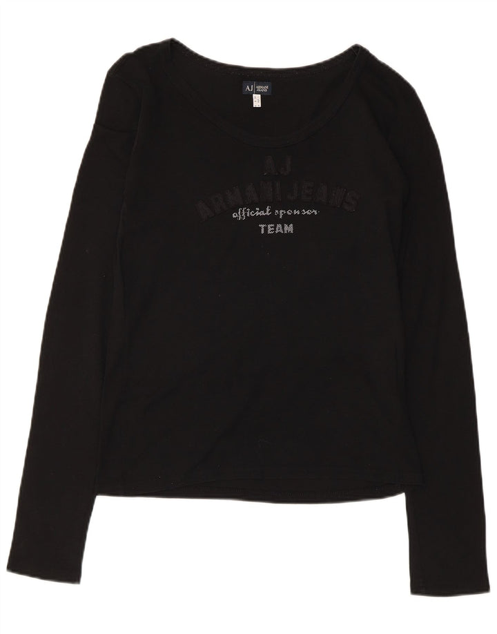 Top grafico da donna Armani manica lunga UK 12 cotone nero medio