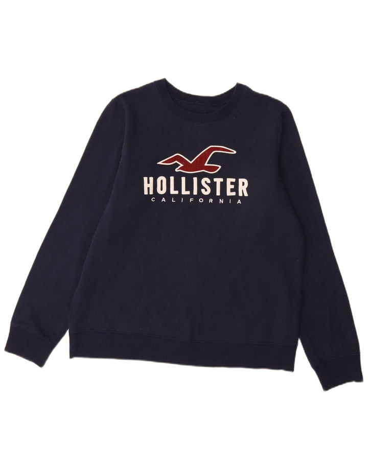 Felpa grafica da uomo Hollister, maglione medio, blu navy, cotone