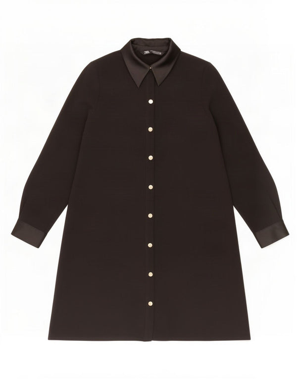Zara Womens Long Sleeve Shirt Dress UK 6 XS Black Polyester