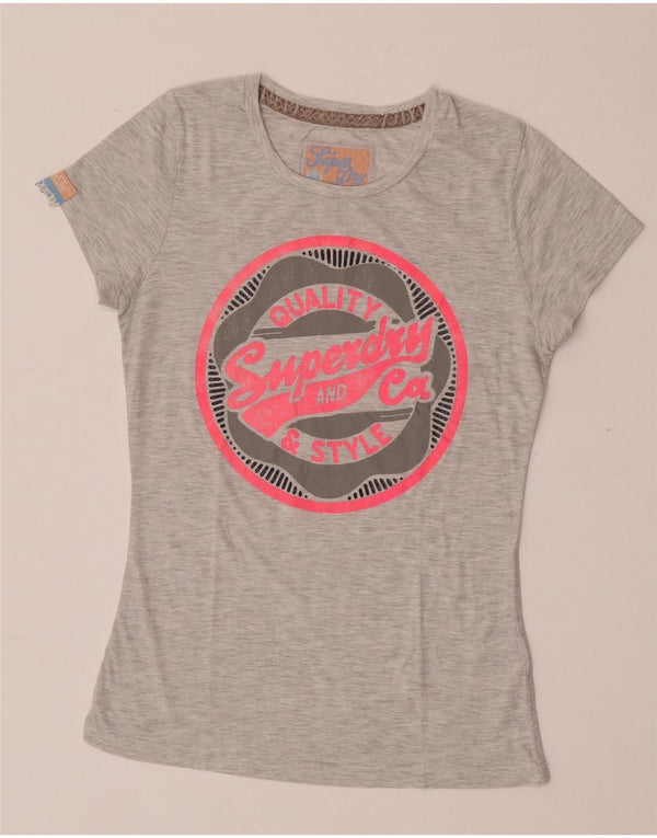 T-shirt grafica da donna Superdry Top UK 10 piccolo cotone chiazzato grigio
