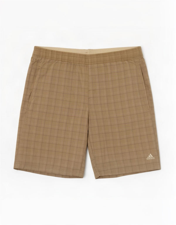 Pantaloncini da bagno Adidas da uomo di grandi dimensioni in poliestere a quadri beige