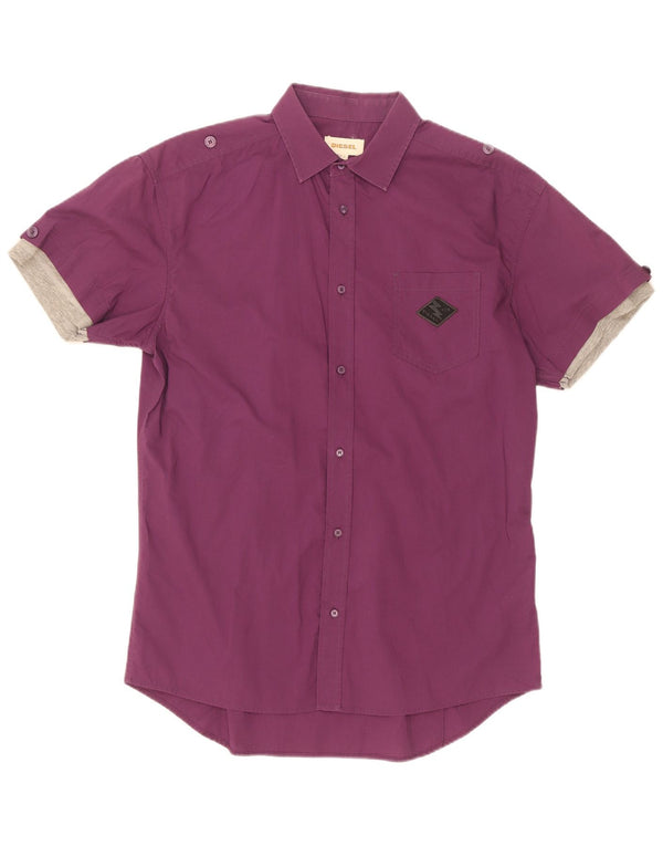 Diesel Camicia militare a maniche corte da uomo grande in cotone color block viola
