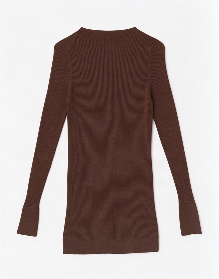 Massimo Dutti Maglione cardigan lungo da donna UK 10 piccolo lana marrone