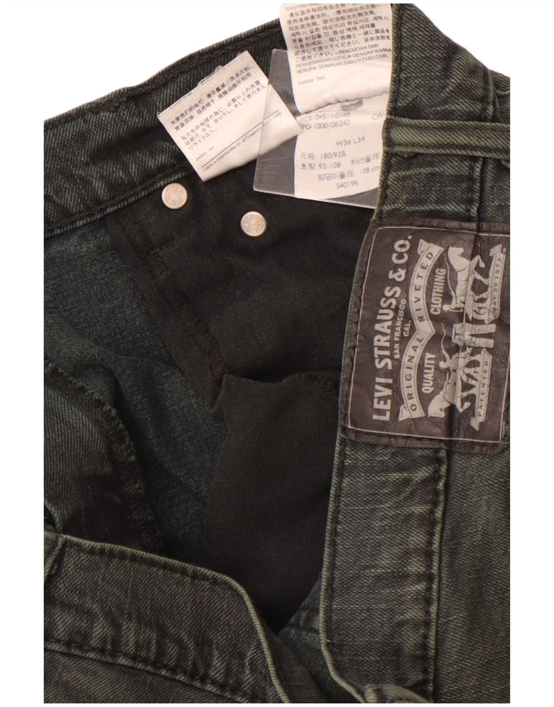 Jeans dritti da uomo LEVI'S W36 L34 cotone verde