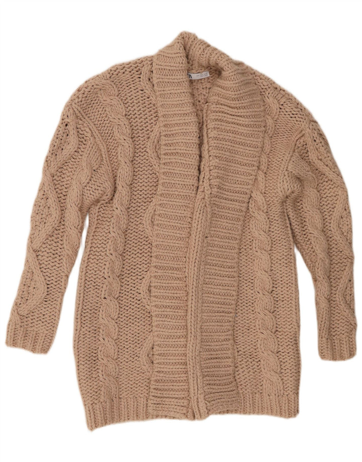Maglione cardigan aperto oversize da donna Zara UK 10 piccolo poliestere beige