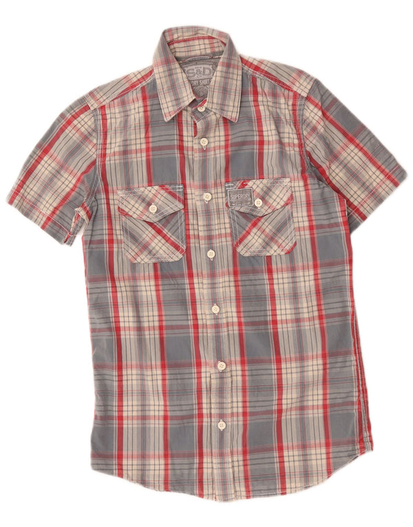 Camicia a maniche corte da uomo Superdry in cotone a quadri blu piccolo