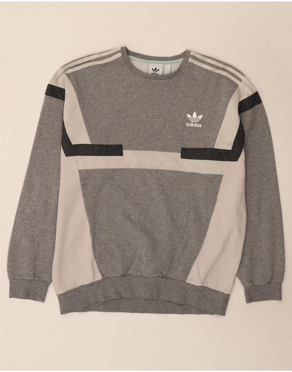 Felpa Adidas da uomo maglione grande in cotone color block grigio