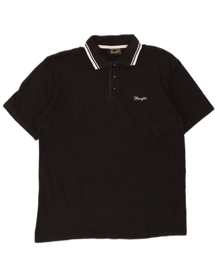 WRANGLER Mens Polo Shirt Medium Black Cotton