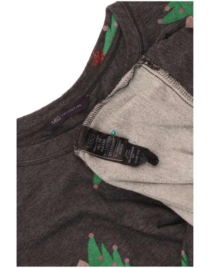 Felpa grafica da donna Marks & Spencer UK 16 Large Grey Christmas
