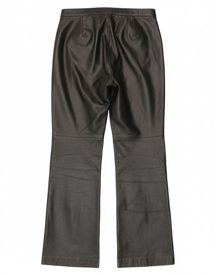 Pantaloni vintage in pelle bootcut da donna IT 44 medi W28 L30 in pelle nera