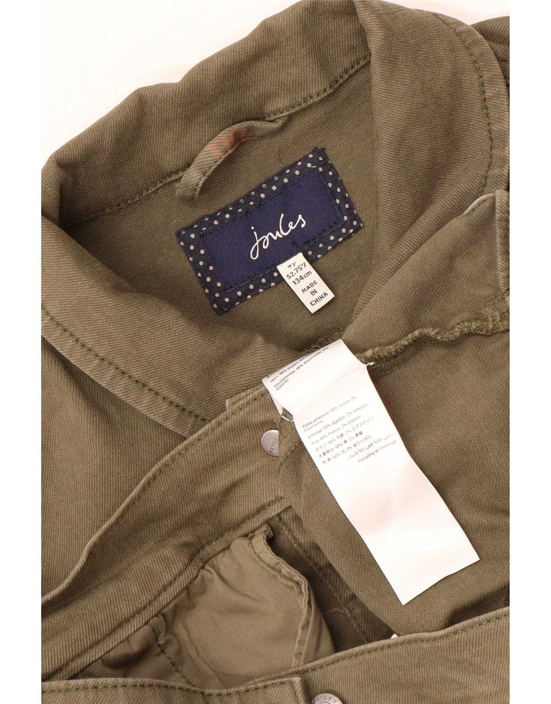 Giacca di jeans per ragazzi Joules 8-9 anni in cotone kaki