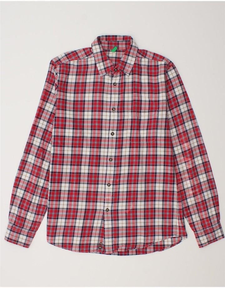 Camicia Benetton Da Uomo In Flanella, Scozzese Rosso Medio