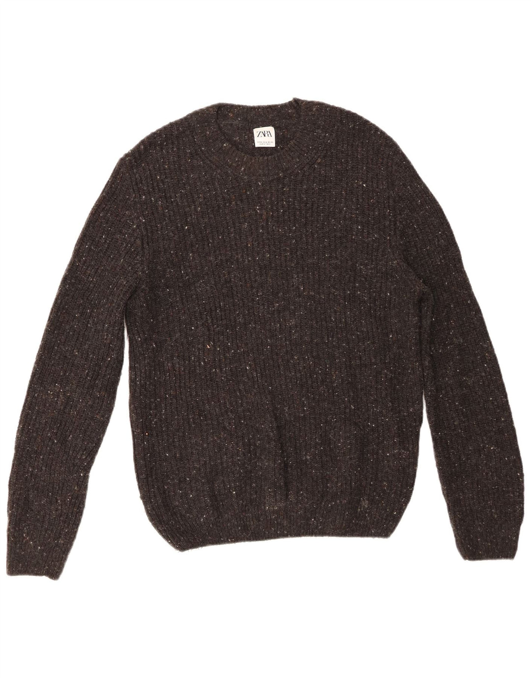 Maglione girocollo da uomo Zara in lana screziata grigio medio