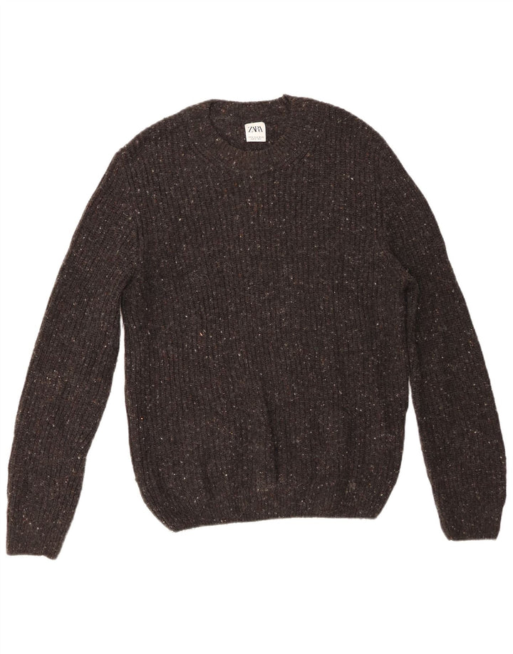 Maglione girocollo da uomo Zara in lana screziata grigio medio