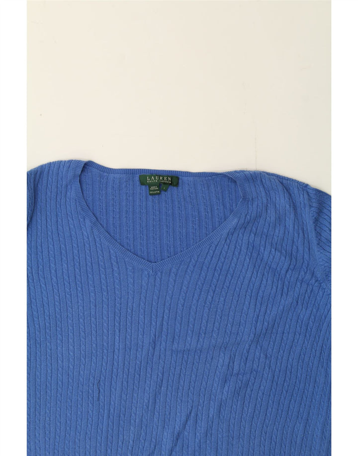 RALPH LAUREN Womens Oversized V-Neck Jumper Sweater UK 16 Large Blue Vintage Ralph Lauren and Second-Hand Ralph Lauren from Messina Hembry 
