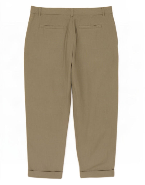 Zara Womens Straight Chino Trousers EU 42 Large W32 L26 Khaki Linen