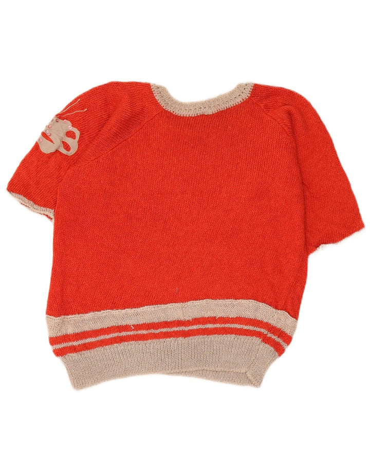 Maglione da donna vintage corto con scollo a barca con grafica IT 44 rosso medio
