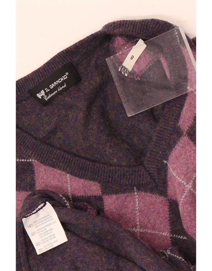 Il Granchio Maglione da uomo con scollo a V grande viola a rombi/diamante
