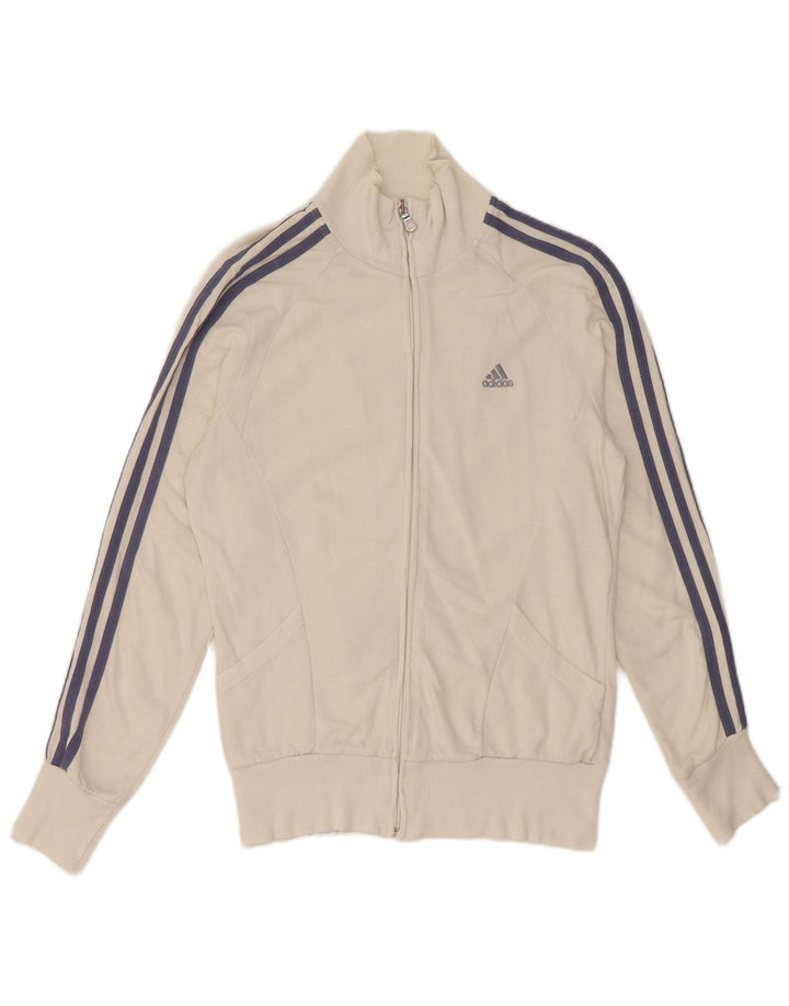 Giacca da ginnastica da donna Adidas piccola in cotone bianco