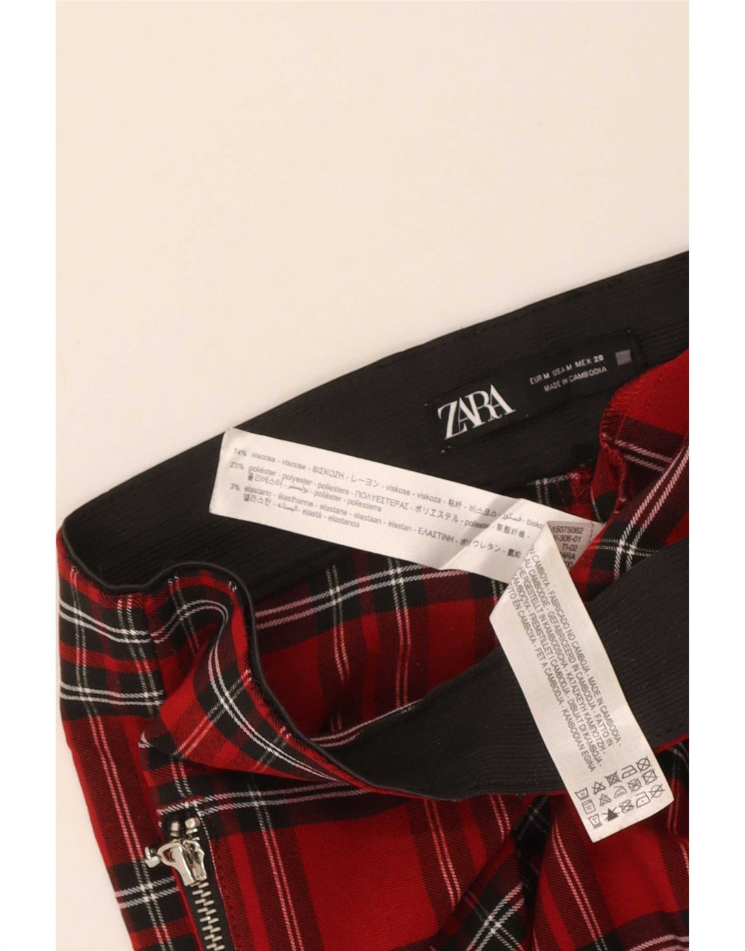 Pantaloni casual slim da donna Zara medi W28 L26 viscosa a quadri rossi