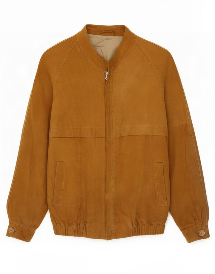 Giubbotto bomber in pelle scamosciata vintage da uomo UK 36 piccolo beige