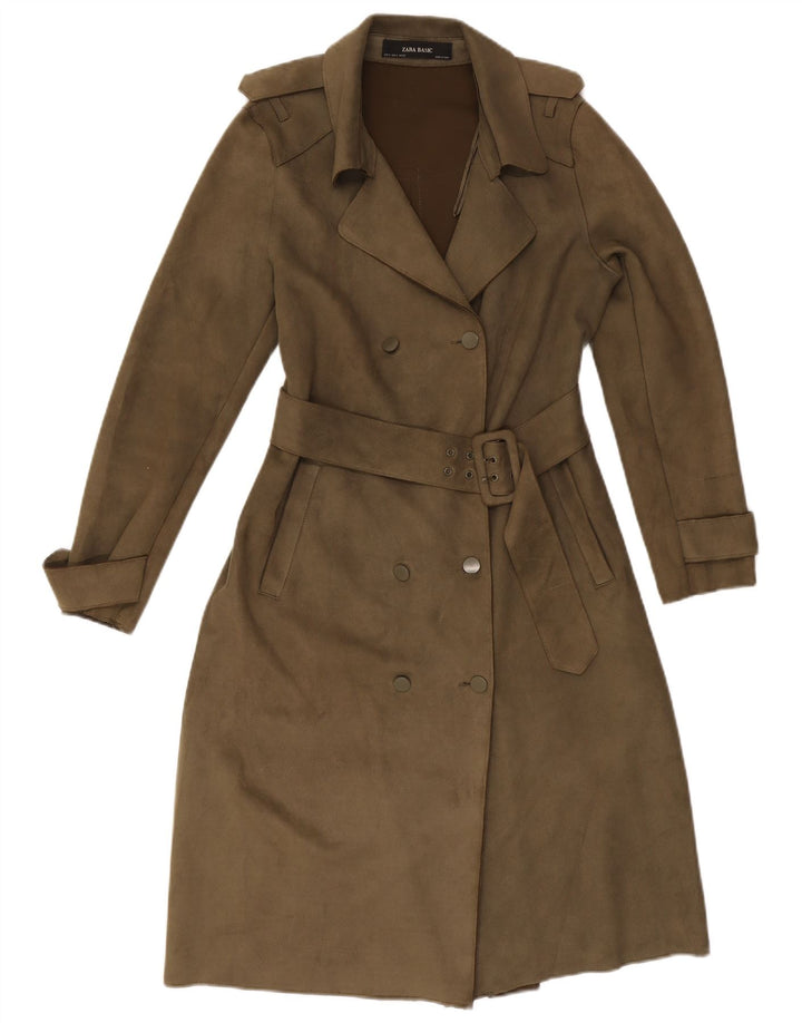 Trench da donna in pelle scamosciata ZARA UK 14 medio kaki
