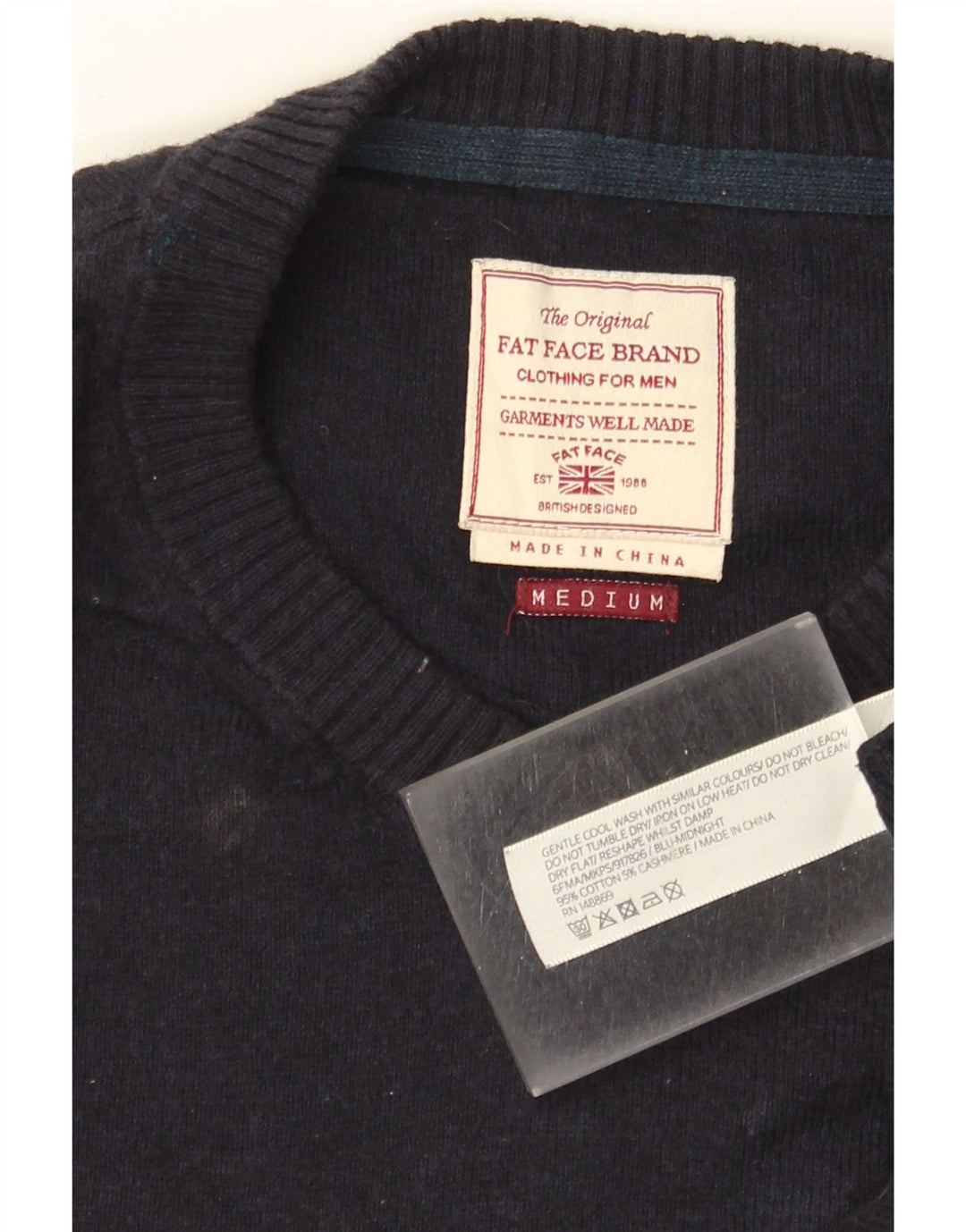 Maglione da uomo con scollo a V Fat Face, cotone medio blu navy