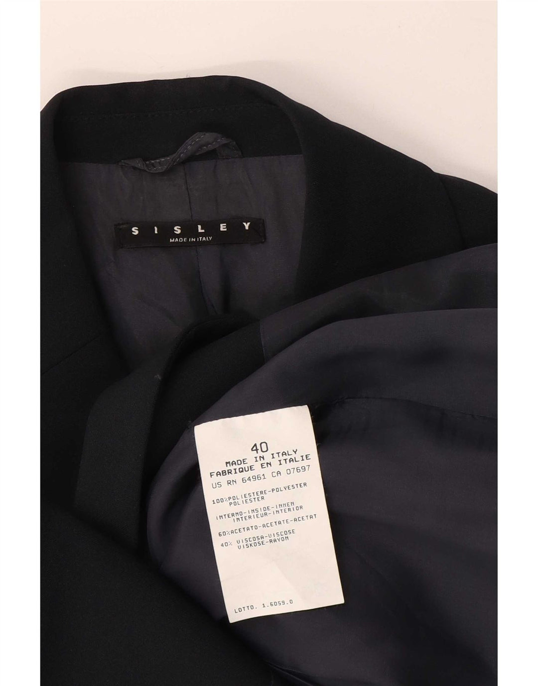 Giacca blazer a 3 bottoni da donna Sisley IT 40 piccola in poliestere blu navy