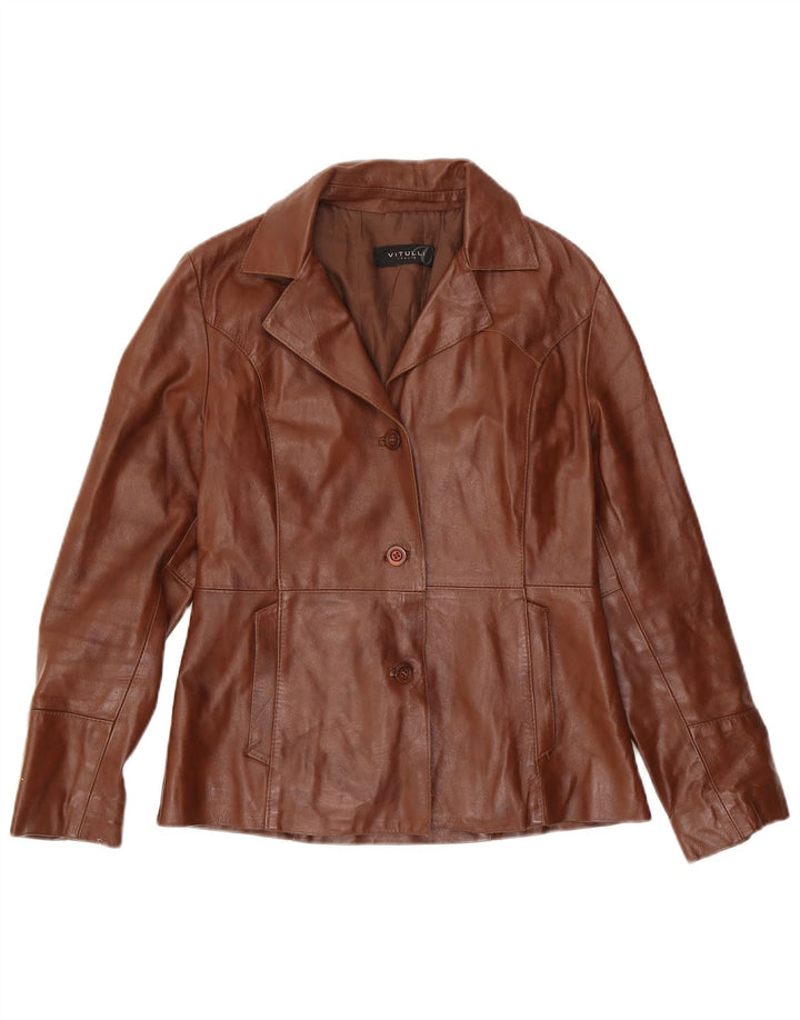 Giacca in pelle da donna vintage UK 12 in pelle marrone medio