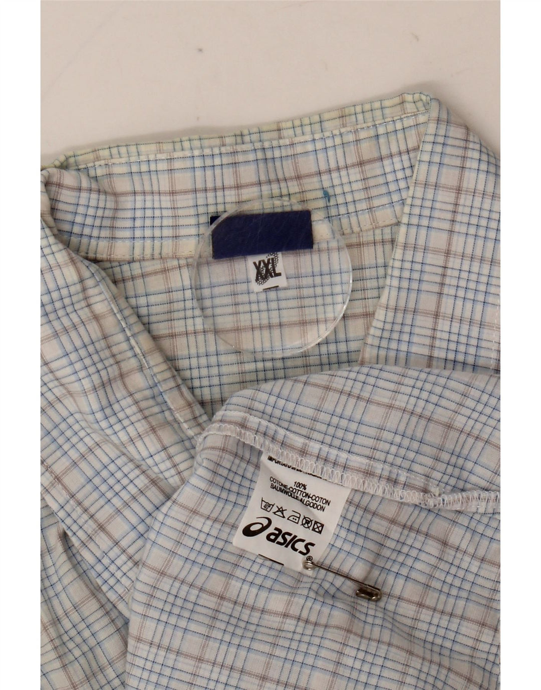 Camicia ASICS da uomo a maniche corte 2XL in cotone a quadri blu