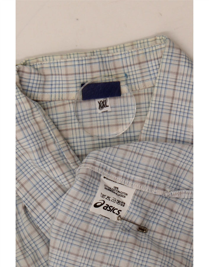 Camicia ASICS da uomo a maniche corte 2XL in cotone a quadri blu