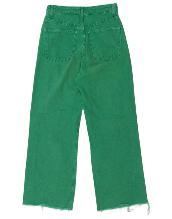Jeans Zara da donna a gamba larga a vita alta EU 36 XS W26 L28 cotone verde