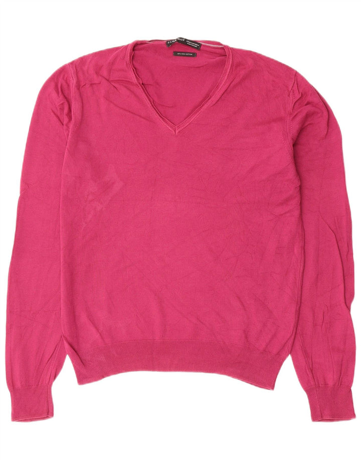 Maglione Zara da uomo con scollo a V in cotone rosa medio