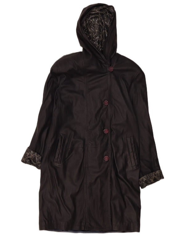 Cappotto in pelle con cappuccio da donna Rugano IT 42 medio blu navy stampa animalier