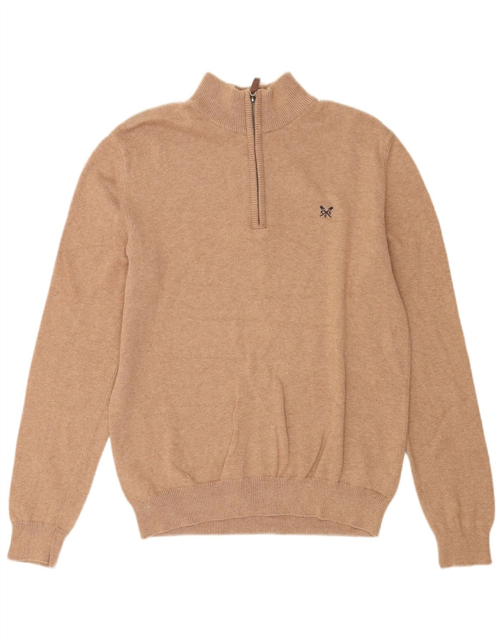 Crew Clothing Maglione da uomo con zip e collo in cotone marrone medio