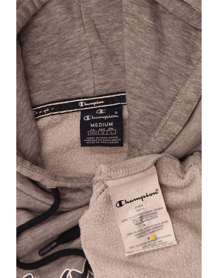 Maglione con cappuccio grafico da uomo Champion in cotone chiazzato grigio medio