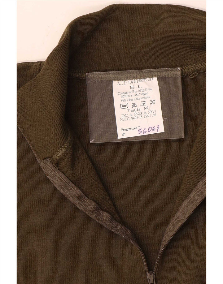 Maglione vintage da uomo con zip e collo in poliammide color kaki medio