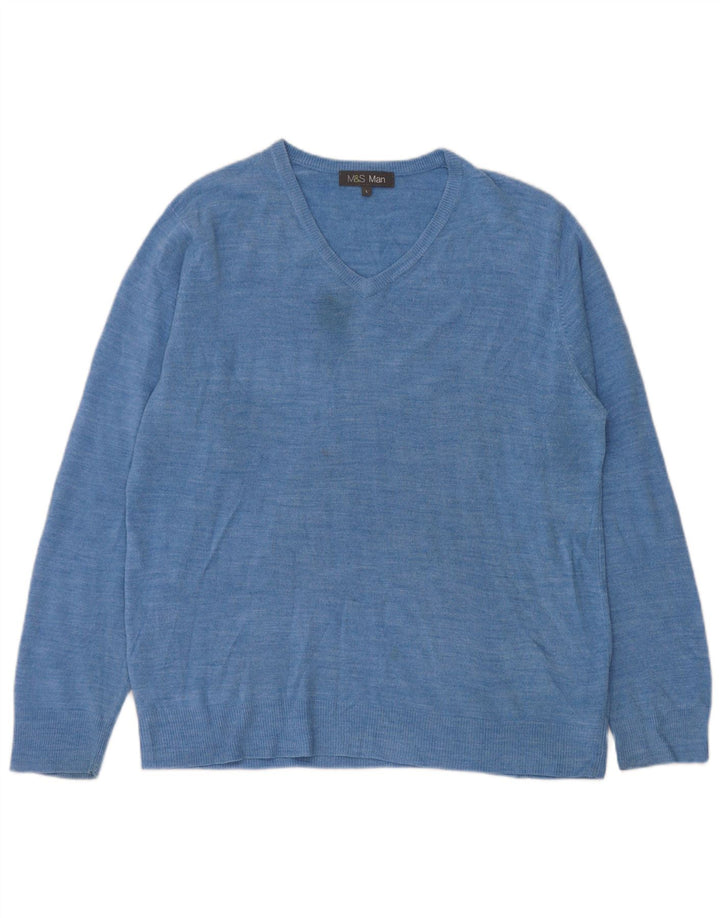 Maglione da uomo con scollo a V Marks & Spencer grande acrilico blu