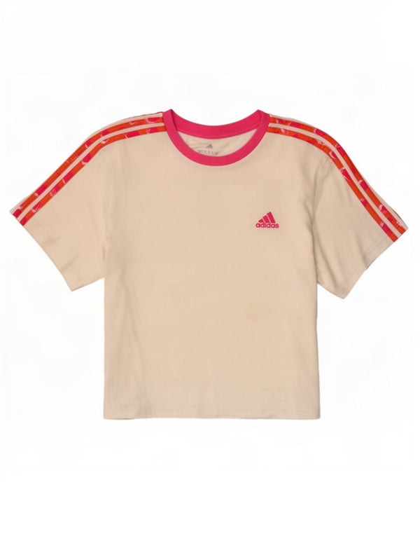 T-shirt grafica corta Adidas da donna UK 12/14 cotone bianco medio